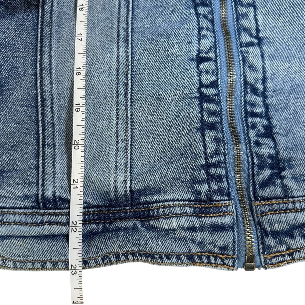 HOLLISTER Womens XL Full Zipper Front Acid Washed Blue Denim Stretch Jean Jacket - Picture 11 of 11